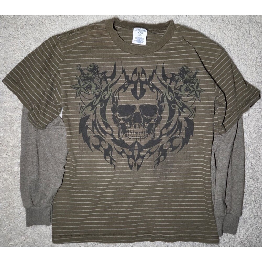 Canyon River Blues Skull Graphic Layered Shirt Striped Boys Large 14/16